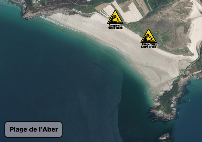 Carte des dangers du spot de surf de l’Aber à Camaret.