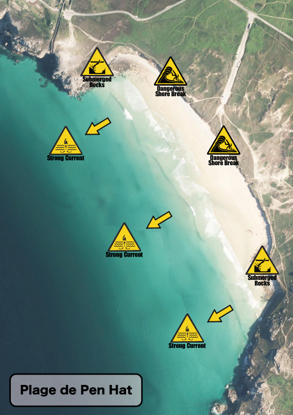 Carte des dangers du spot de surf de Pen Hat à Camaret.